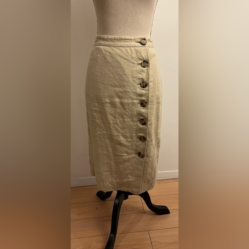 Vintage 90's beige midi pencil skirt buttons
